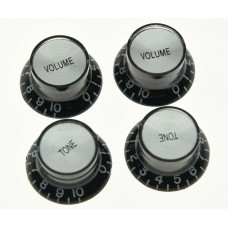 KN-007-SET Top Hat Black with Silver Reflector 2 Volume 2 Tone Knobs Metric Size 18 Spline 