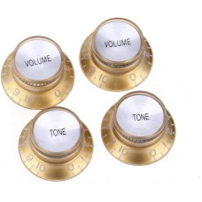 KN-007-SET-GS Top Hat Gold with Silver Reflector 2 Volume 2 Tone Knobs Metric Size 18 Spline 