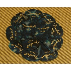 098-0351-708 Fender Thin 351 Turquoise Celluloid Moto Guitar Picks 0980351708