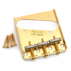 099-0806-200 Fender Gold Vintage Tray 3-saddle Telecaster/Tele Bridge USA 0990806200