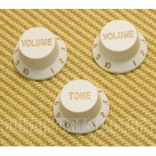 JBK-WHT-IMP White Strat Style Jazz Bass Knobs for Import/Metric 6mm Pots T/V/V