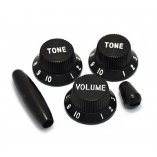 PK-0178-023 Black Stratocaster Knob Set 1-Volume 2-Tone 1-Switch Tip Trem Strat