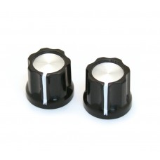 PK-DKNB (2) Mini Reflector Knobs Black/Silver "D" Shaft 6mm for Pedal/Amp