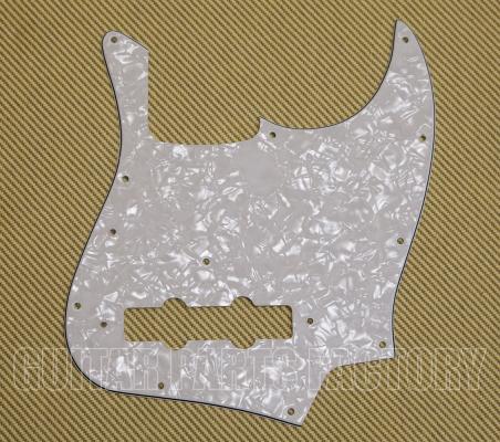 White Pearloid J Jazz Bass Pickguard 70's Pattern Thumbrest Holes