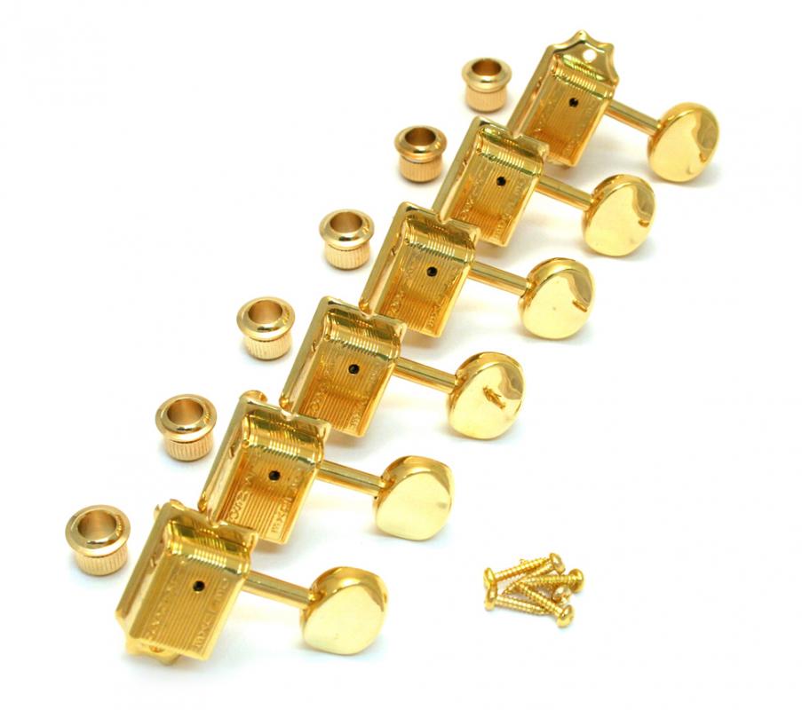 WJ-55-6G Wilkinson Deluxe 6 Inline Gold Vintage Tuners for Fender Strat ...